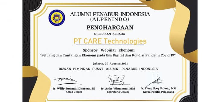 PT CARE Technologies – Penghargaan Webinar Ekonomi Alumni Penabur Indonesia (Alpenindo)